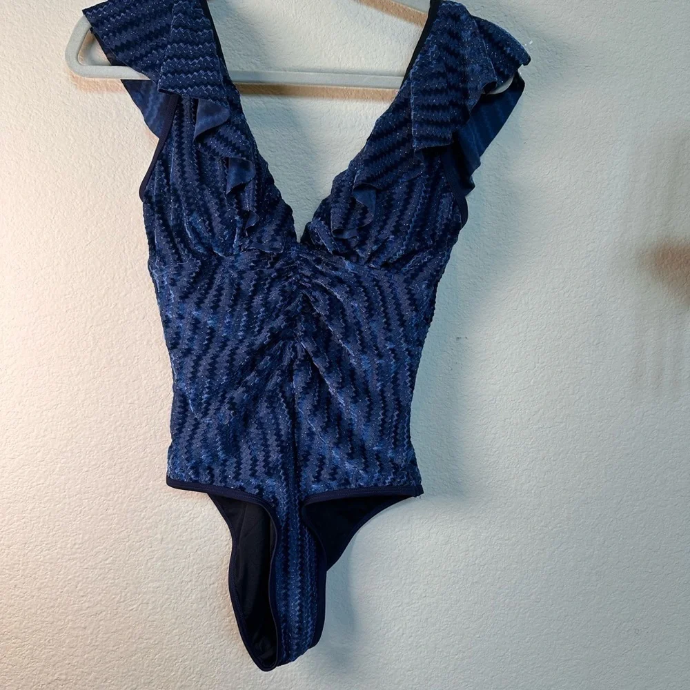 Cupshe Blue One Piece Bodysuit with Ruffled Straps